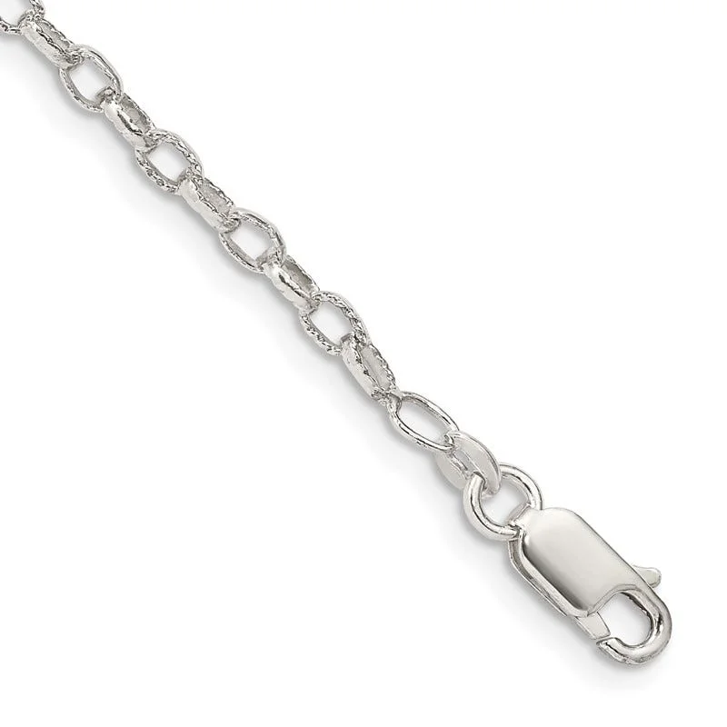 Sterling Silver 3mm Fancy Patterned Rolo Chain Bracelet