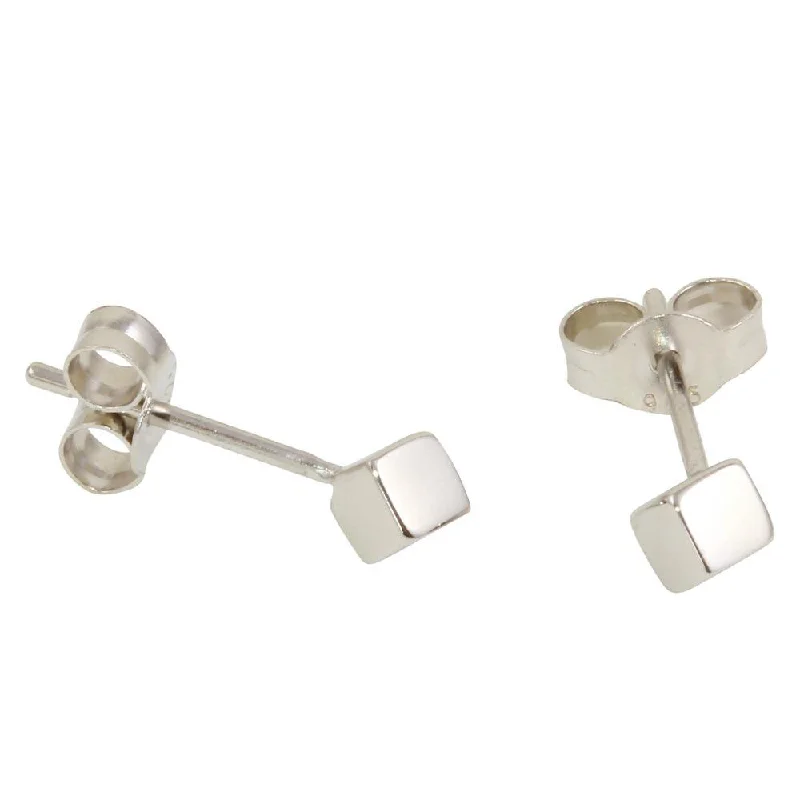 Rhodium Plated 925 Sterling Silver Cube Stud Earrings - STE01100