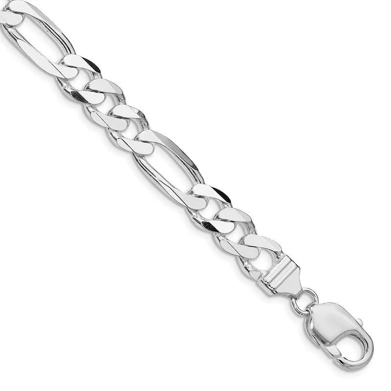 Sterling Silver Rhodium-plated 9mm Figaro Chain Bracelet