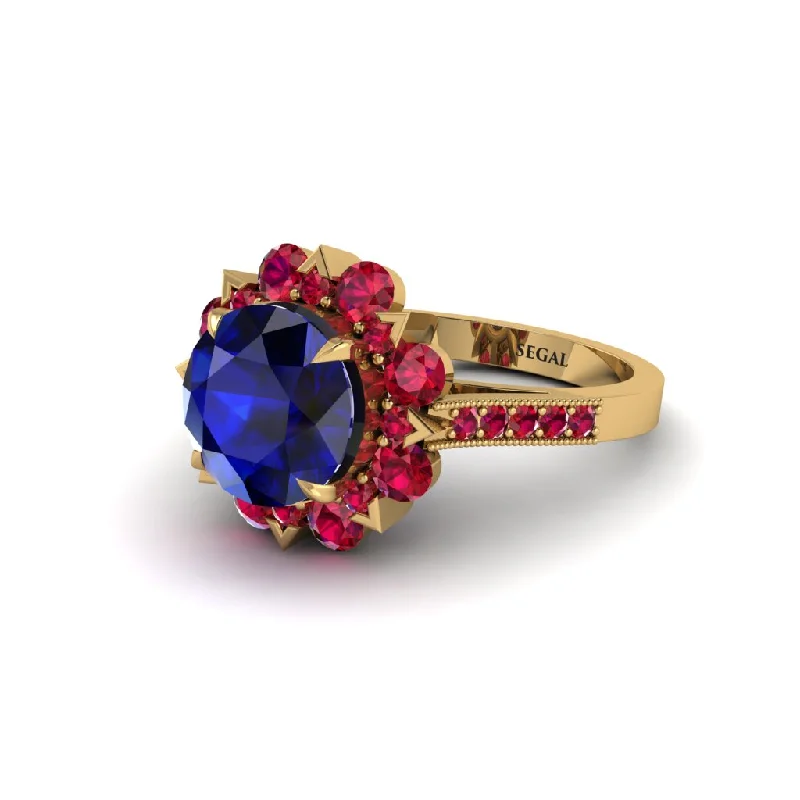 Sapphire Halo Sunburst Engagement Ring - Winter No. 58