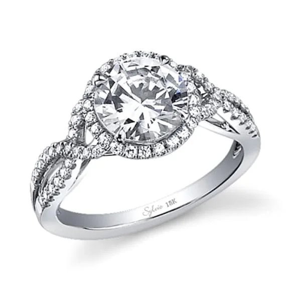 Sylvie Collection 14K White Gold Round Engagement Ring Setting W. 1.0Ct Round Head