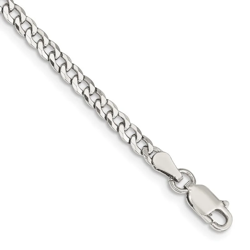 Sterling Silver 3.2mm Beveled Curb Chain Bracelet