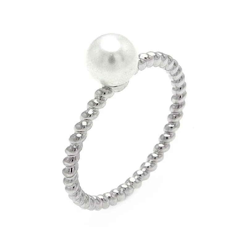 Silver 925 Rhodium Plated Pearl Center Bead Ring - BGR00531