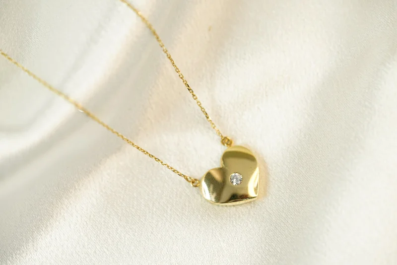 14k Heart Crystal Necklace