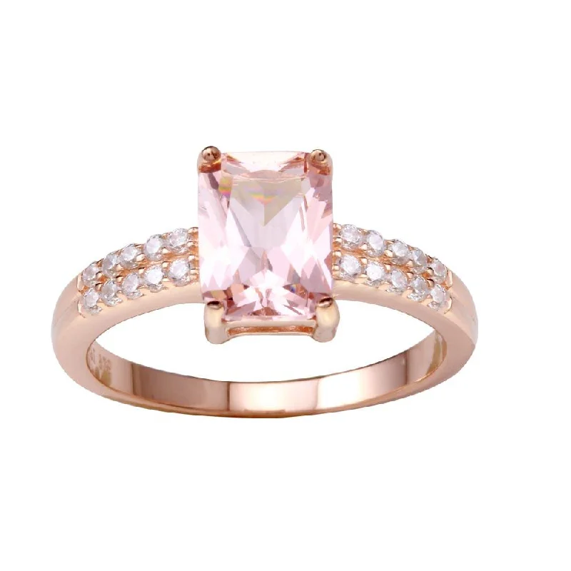 Rose Gold Plated 925 Sterling Silver Pink CZ Stone Ring - STR01102