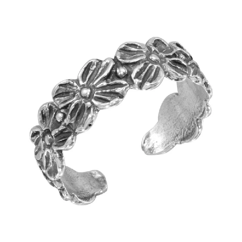 Silver 925 Flower Link Adjustable Toe Ring - TR127-A