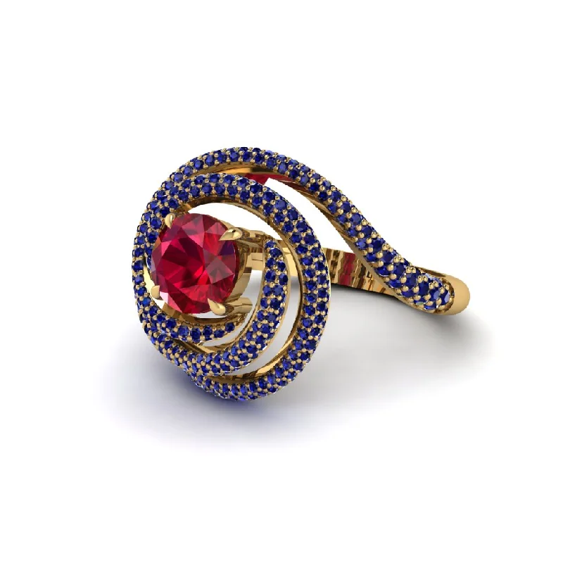 Ruby Double Halo Swirling Engagement Ring - Serena No. 70