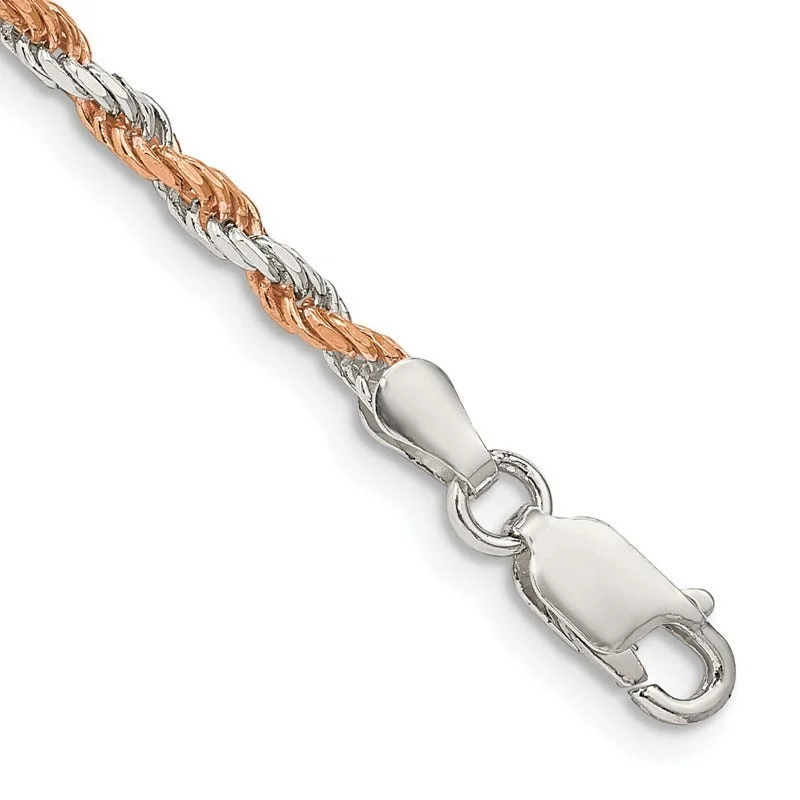 Sterling Silver And Rose Vermeil 2.5mm Diamond-cut Rope Chain Bracelet