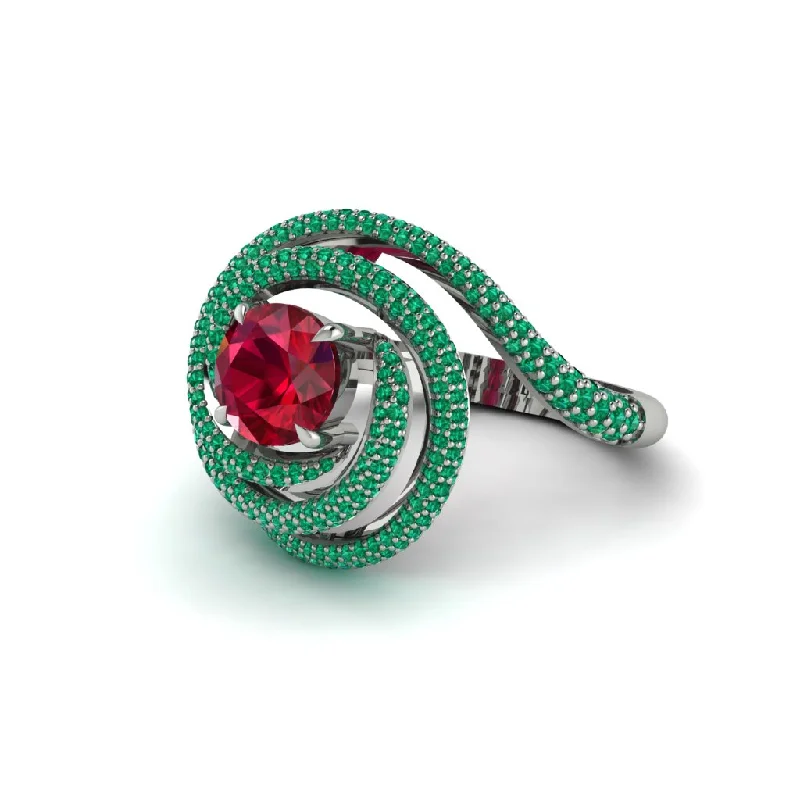 Ruby Double Halo Swirling Engagement Ring - Serena No. 27