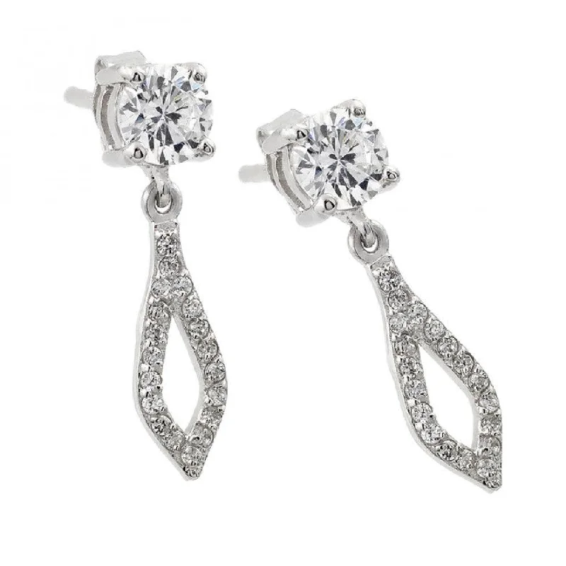 Silver 925 Rhodium Plated Square and Round Open Marquis Clear CZ Dangling Stud Earrings - STE00958