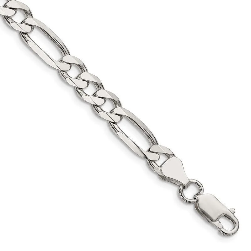 Sterling Silver 6.75mm Figaro Chain Bracelet