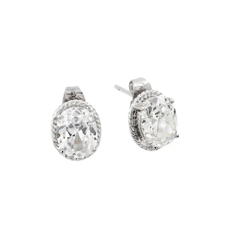 Silver 925 Rhodium Plated Round Clear CZ Stud Earrings - BGE00425