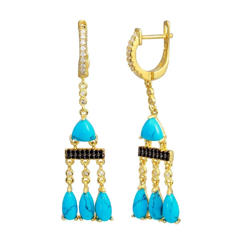 Gold Plated 925 Sterling Silver Danging CZ and Turquoise Earring - BGE00645