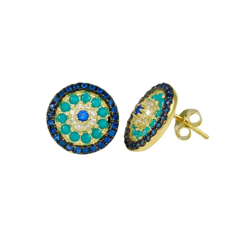 Gold Plated 925 Sterling Silver Evil Eye Stud Earring - BGE00668