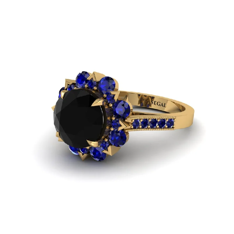 Black Diamond Halo Sunburst Engagement Ring - Winter No. 67