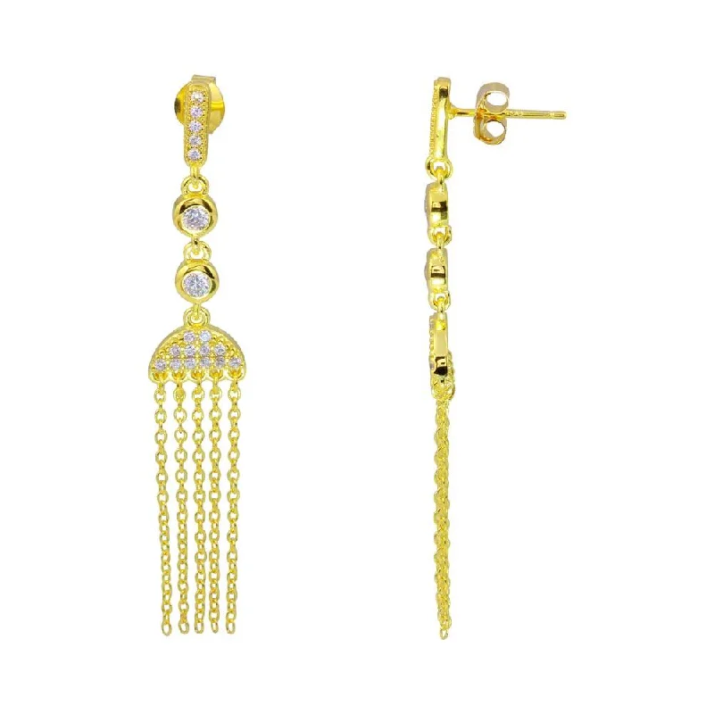 Gold Plated 925 Sterling Silver Drop Tassel Earrings - BGE00560