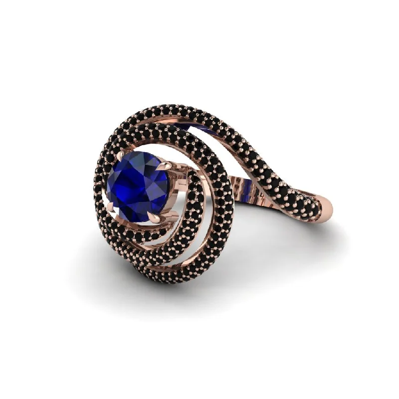 Sapphire Double Halo Swirling Engagement Ring - Serena No. 44