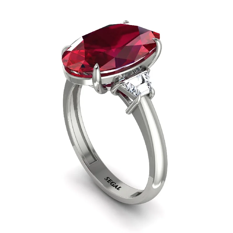 Oval-Cut Ruby Three Stone Engagement Ring - Amari No. 12