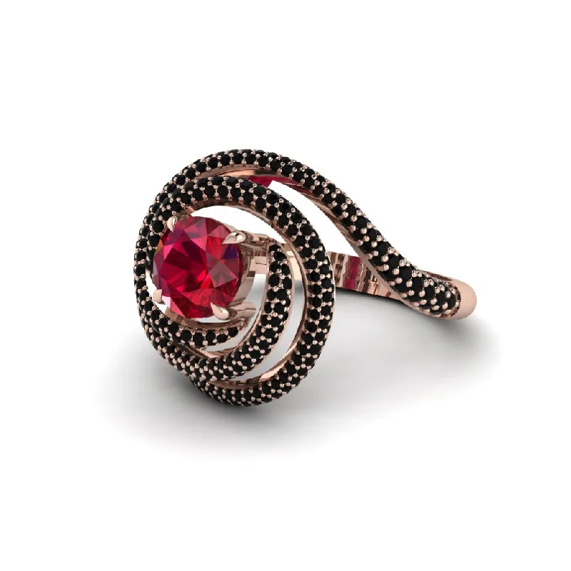 Ruby Double Halo Swirling Engagement Ring - Serena No. 41