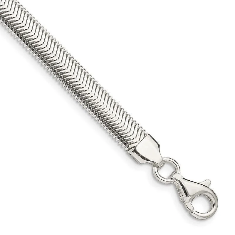 Sterling Silver 6.25mm Flat Oval Snake Chain Bracelet