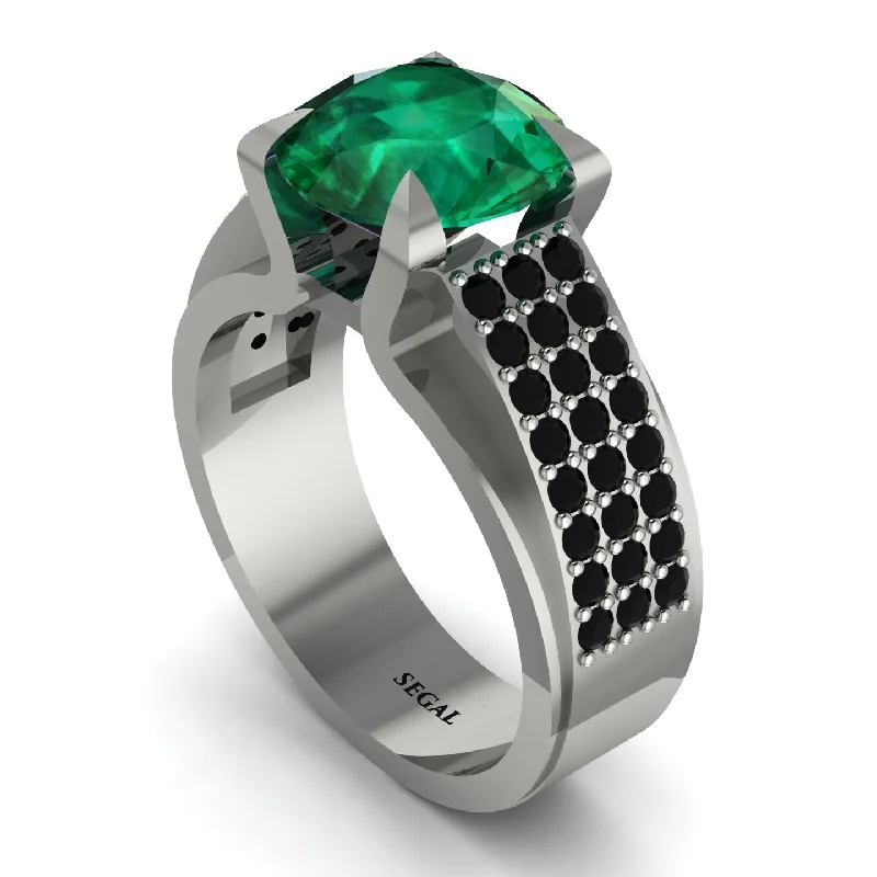 Round Cut Emerald 14K Gold Pave Engagement Ring - Saylor No. 36