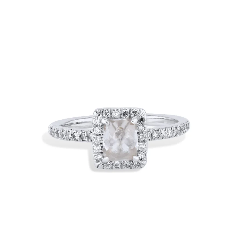 Rough Natural Diamond Palladium Engagement Ring