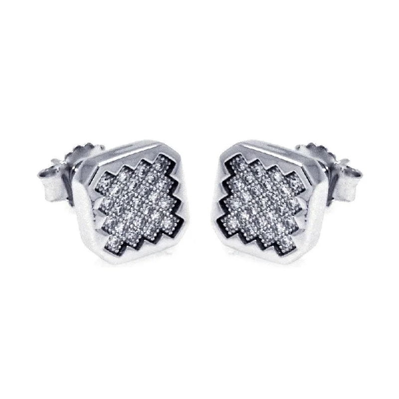 Silver 925 Rhodium Plated Micro Pave Clear Sun Square CZ Stud Earrings - ACE00053