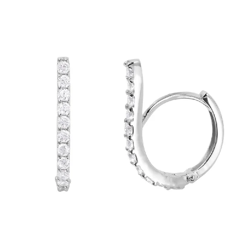 Silver 925 Rhodium Plated Swoop CZ huggie hoop Earrings - GME00026