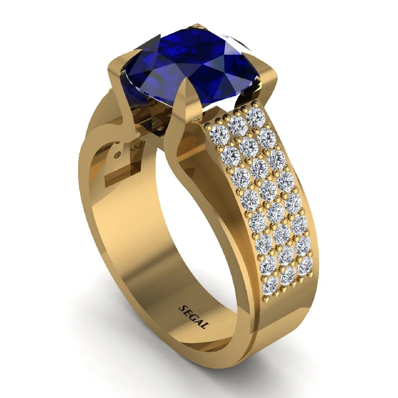 Round Cut Sapphire 14K Gold Pave Engagement Ring - Saylor No. 13