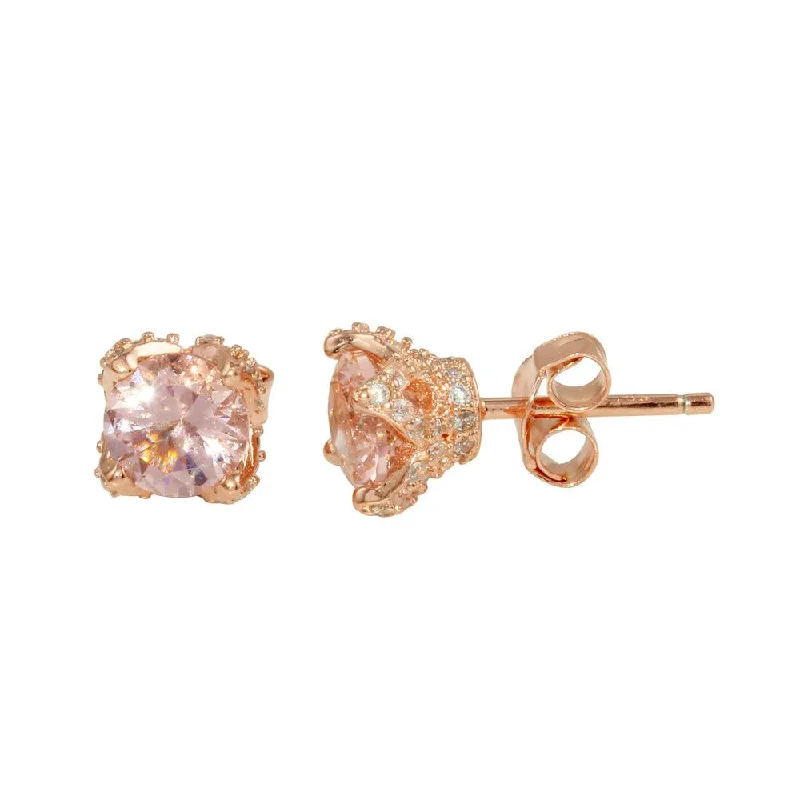 Rose Gold Plated 925 Sterling Silver CZ Stud Earrings - STE01141