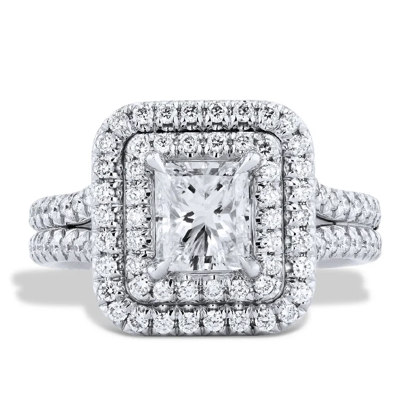 Double Halo Diamond And Platinum Engagement Ring