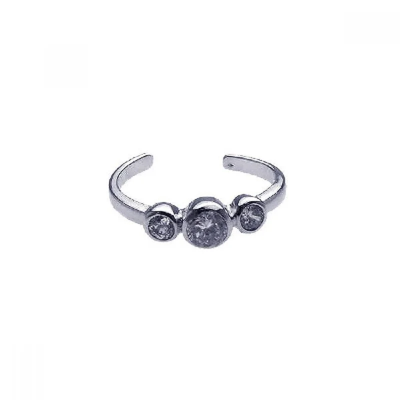 Silver 925 Rhodium Plated 3 Set Clear CZ Toe Ring - CZTR5