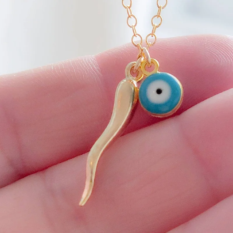 Italian Horn & Evil Eye Necklace