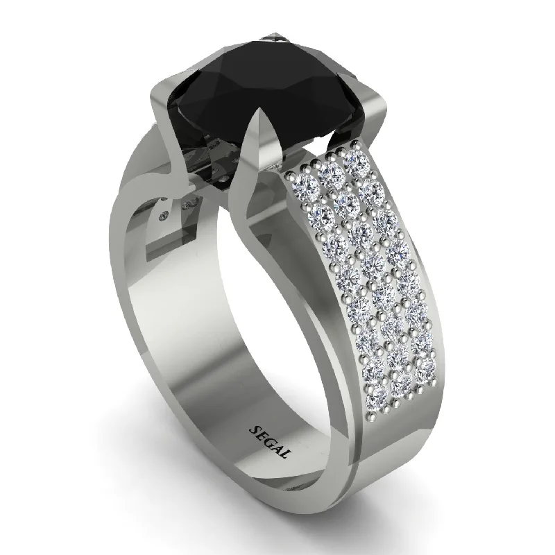 Round Cut Black Diamond 14K Gold Pave Engagement Ring - Saylor No. 9