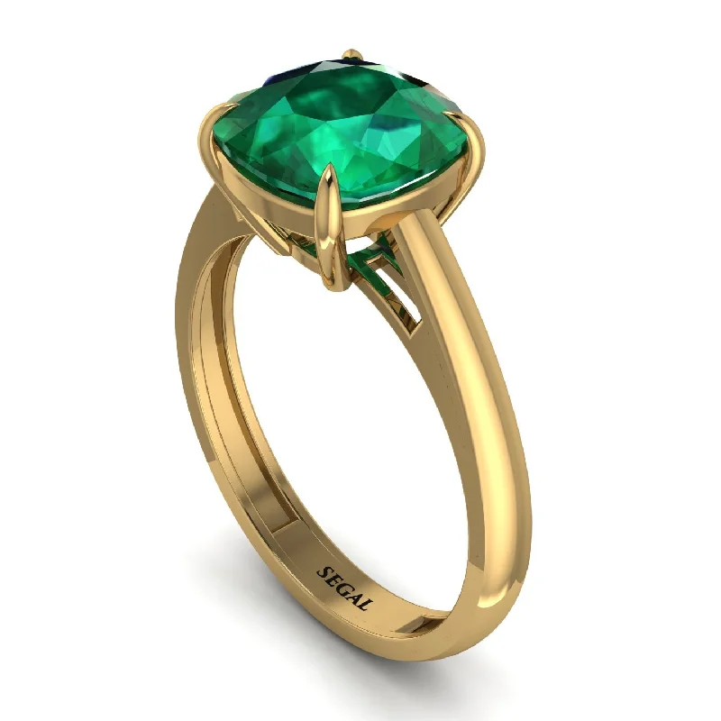 Cushion Cut Emerald Solitaire Engagement Ring - Royalty No. 4