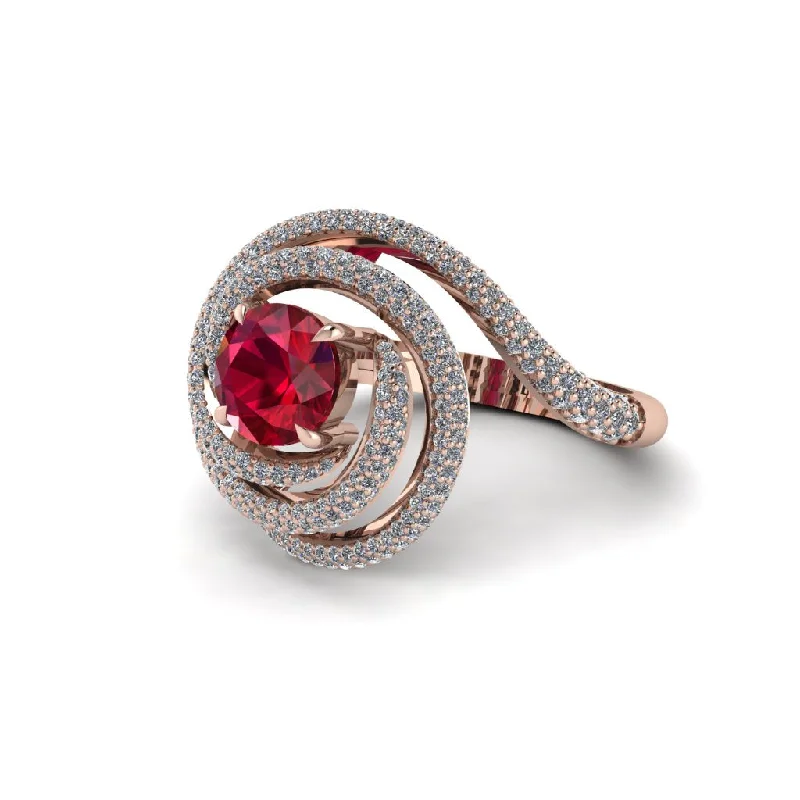 Ruby Double Halo Swirling Engagement Ring - Serena No. 11