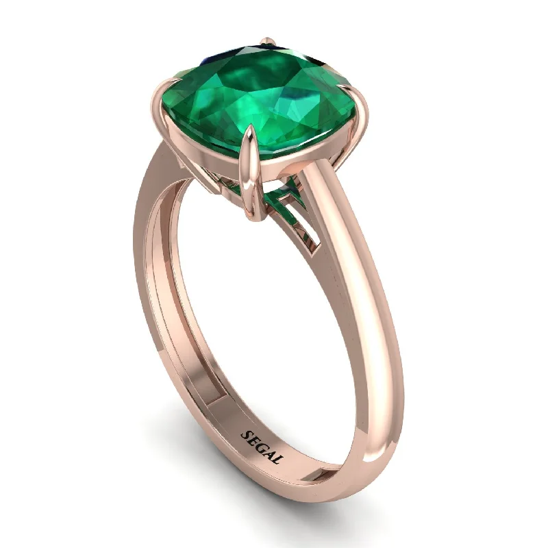 Cushion Cut Emerald Solitaire Engagement Ring - Royalty No. 5