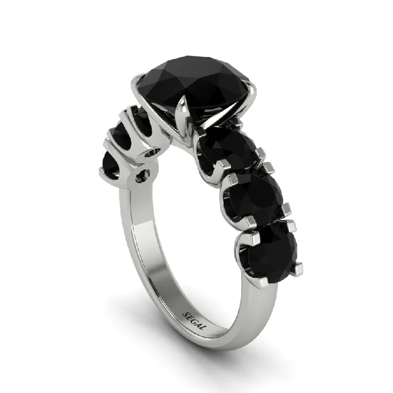 Round Cut Black Diamond Cathedral Engagement Ring - Tatum No. 39