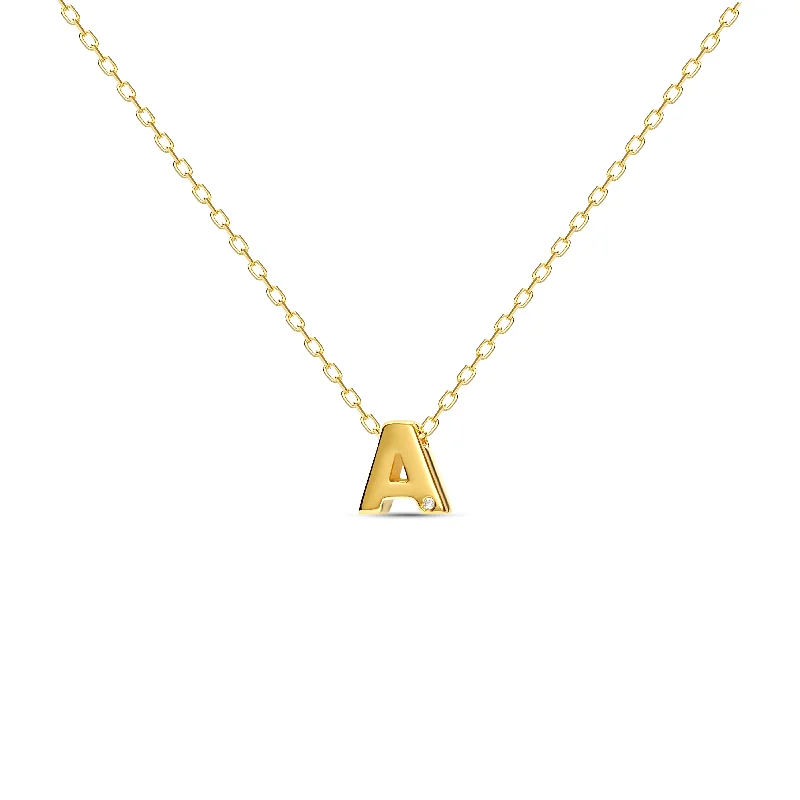 Diamond Letter Necklace "A" - 18 karat gold vermeil on sterling silver, diamond 0.01 carat