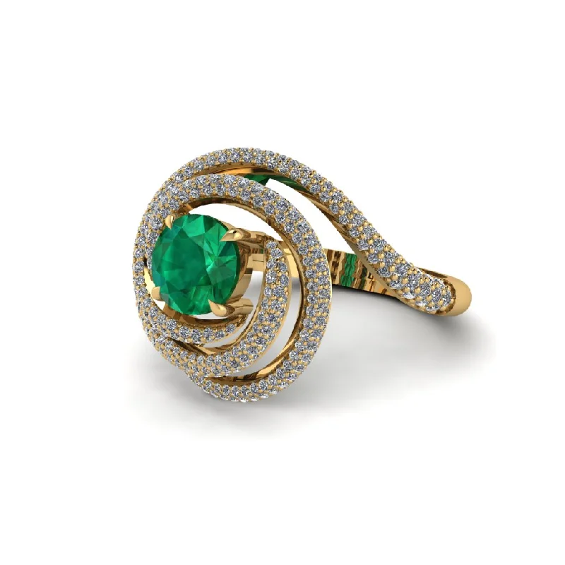 Emerald Double Halo Swirling Engagement Ring - Serena No. 4