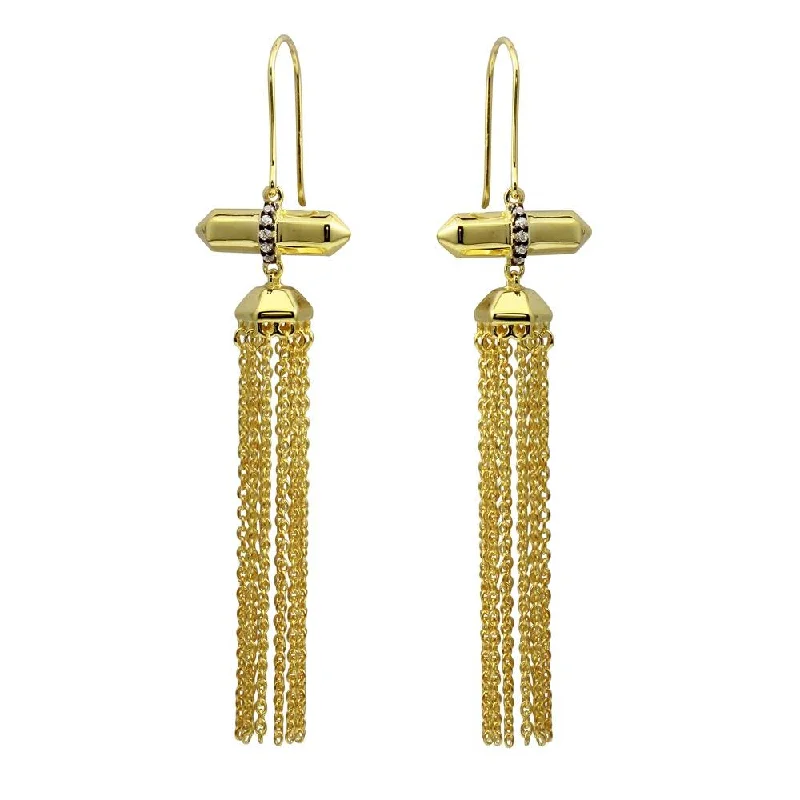 Gold Plated 925 Sterling Silver Tassel Earrings with CZ - BGE00579