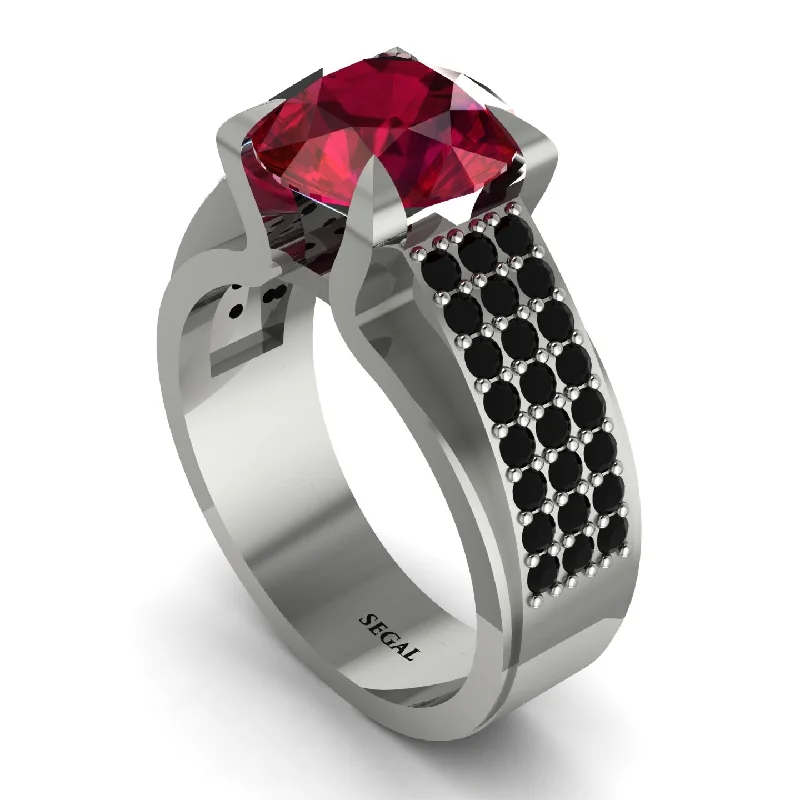 Round Cut Ruby 14K Gold Pave Engagement Ring - Saylor No. 42