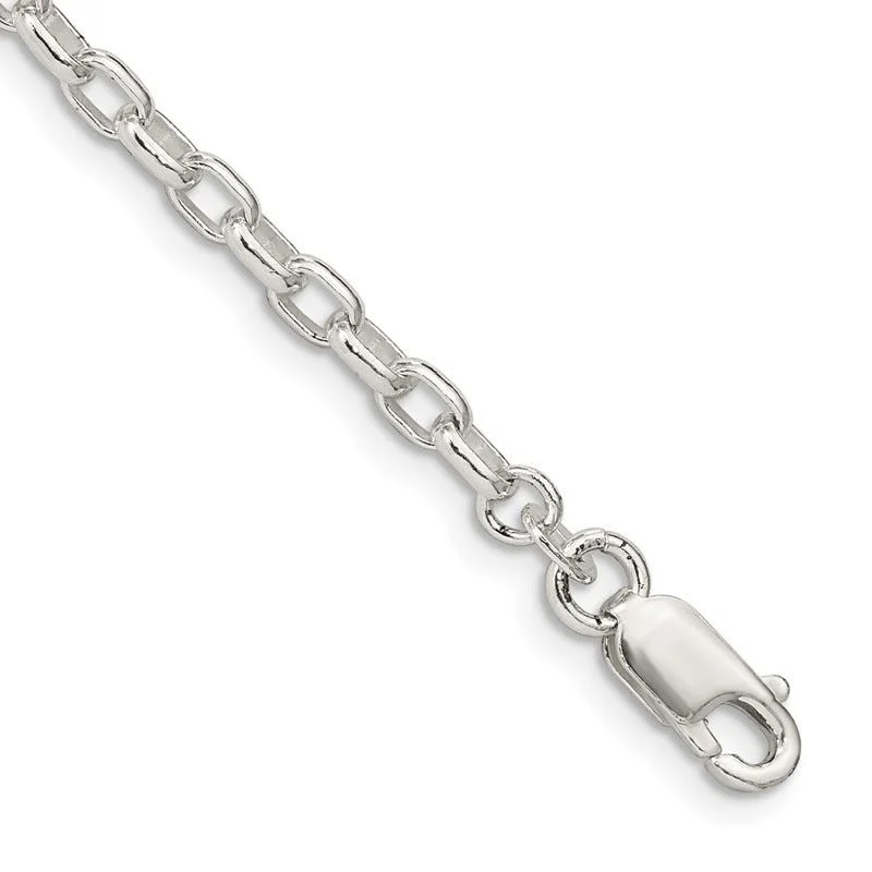 Sterling Silver 3.2mm Oval Fancy Rolo Chain Bracelet