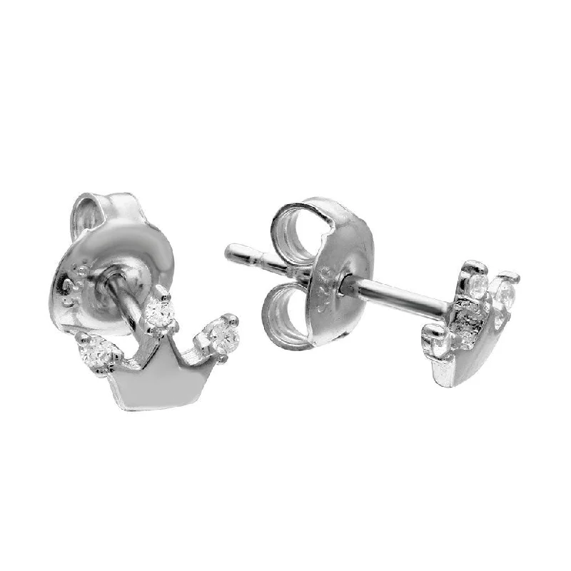 Silver 925 Rhodium Plated Crown CZ Stud Earrings - GME00075RH