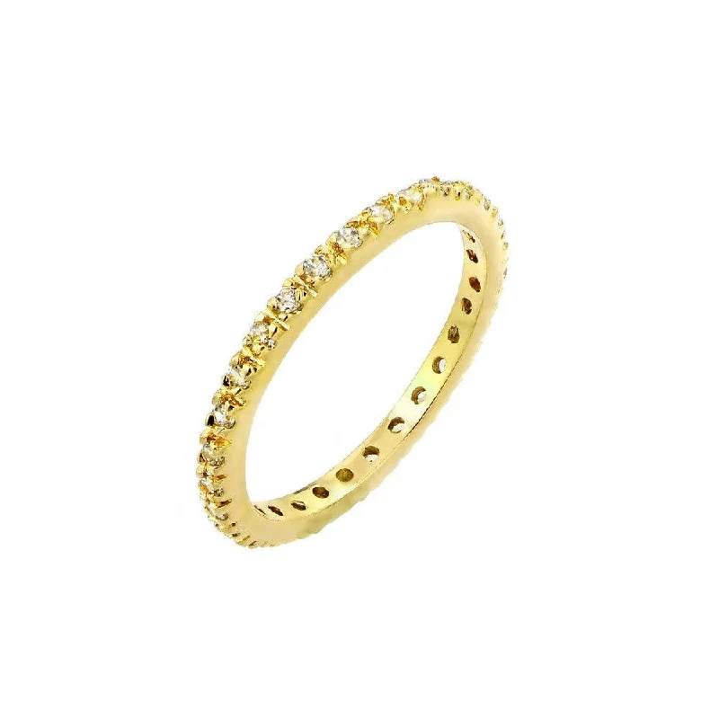 Silver 925 Gold Plated Plated Clear CZ Inlay Eternity Ring - BGR00339GP