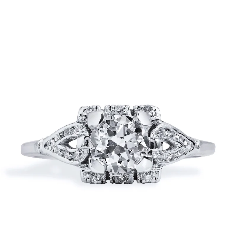 0.93 Carat Art Deco Diamond Platinum Engagement Ring