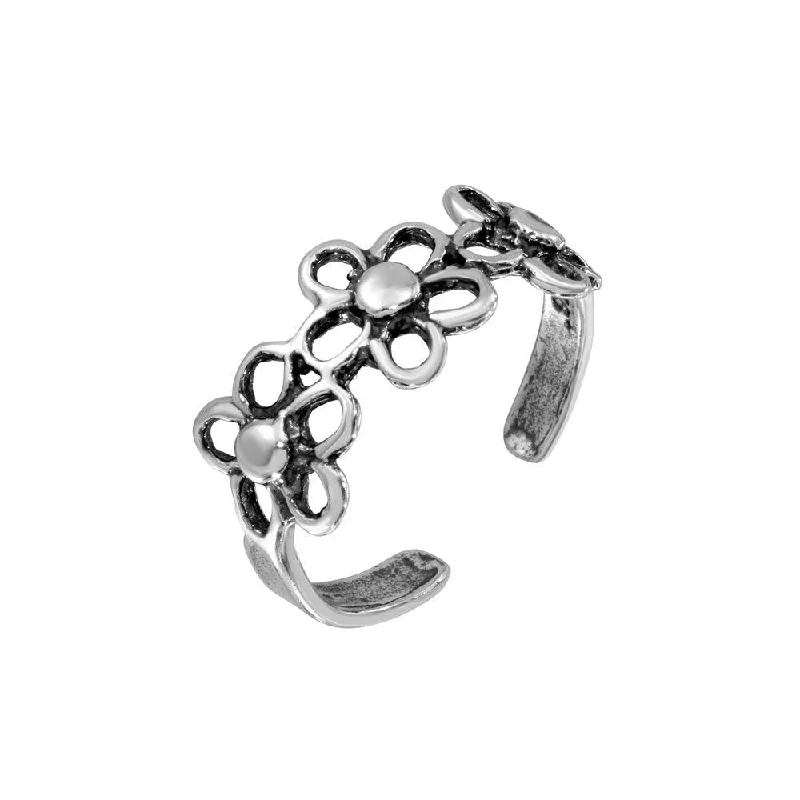 Silver 925 Multi Open Flower Adjustable Toe Ring - TR224-A