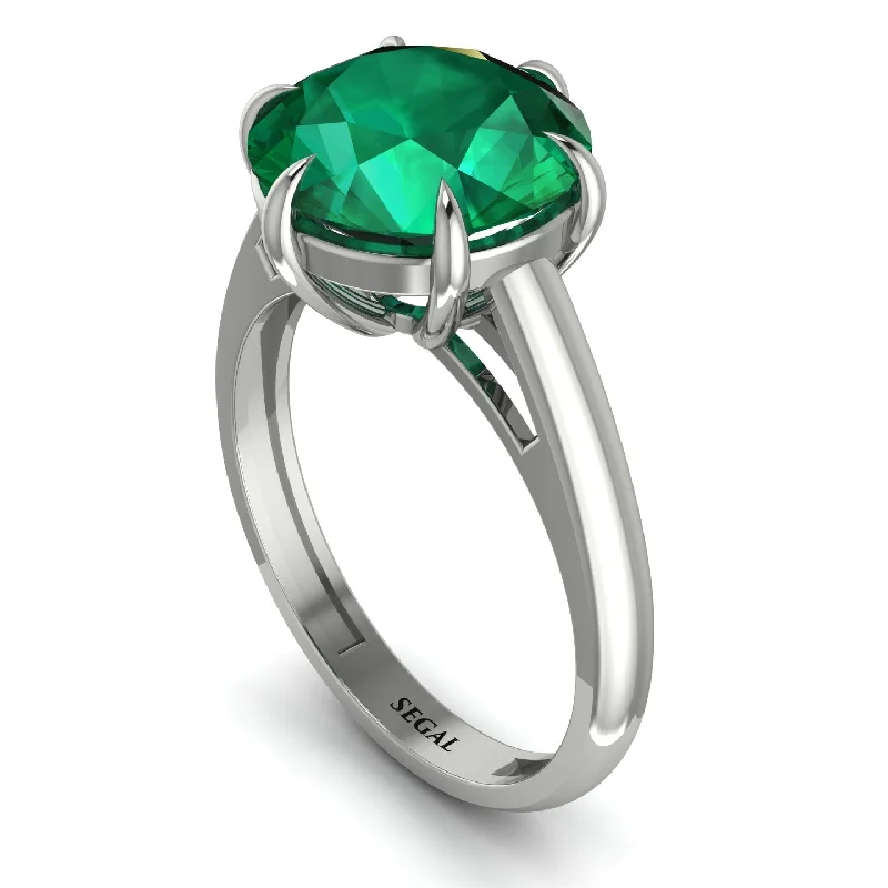 Round Cut Emerald Solitaire Engagement Ring - Miranda No. 6