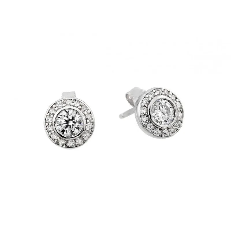 Silver 925 Rhodium Plated Round Clear CZ Stud Earrings - STE00965RH