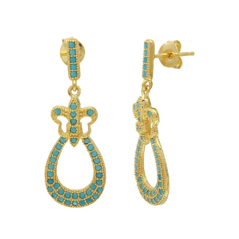 Gold Plated 925 Sterling Silver Dangling  Filigree Turquoise Stone Earrings - BGE00506GP